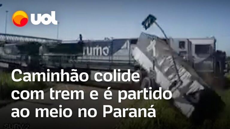 Caminhão colide com trem em movimento e é partido ao meio em Ponta Grossa (PR); veja
