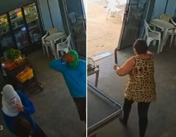 Mulher usa facão para espantar menores mascarados de mercadinho; veja vídeo
